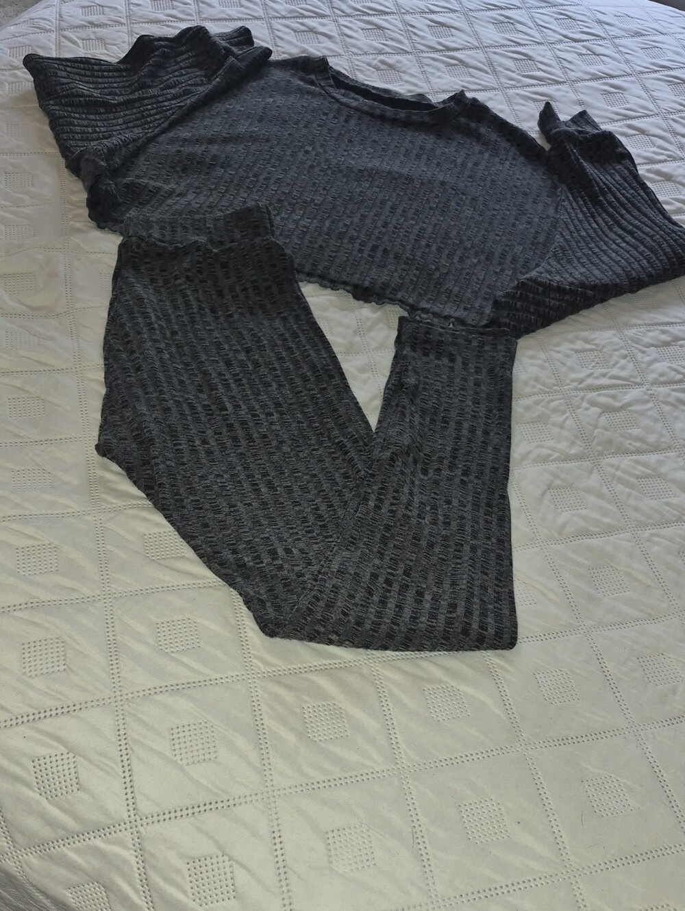 SHEIN Dark Charcoal Ribbed Crewneck Sweater Set
